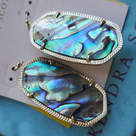 Kendra Scott Deva Earrings Abalone Iridescent Drusy Gold Jewelry - Picture 4 of 5